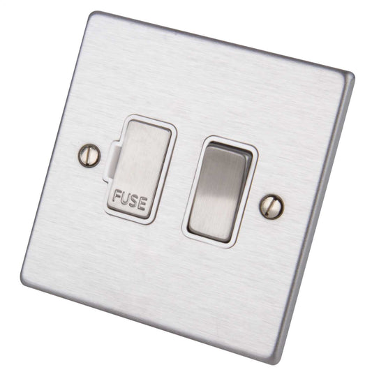 Hamilton 13A DP 1 Gang Switched Fused Spur White Insert Satin Steel