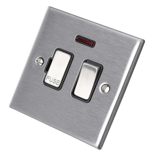Hamilton 13A DP Switched Fused Spur with Neon Black Insert Satin Steel