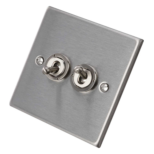 Hamilton 20A 2 Gang 2 Way Toggle Switch Satin Steel