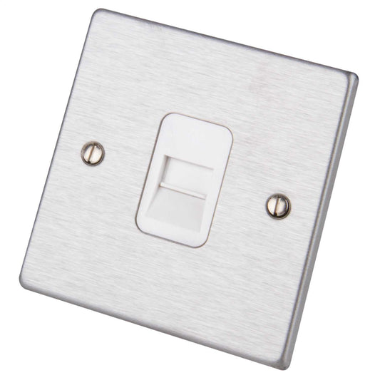 Hamilton 1 Gang Telephone Master Socket White Insert Satin Steel