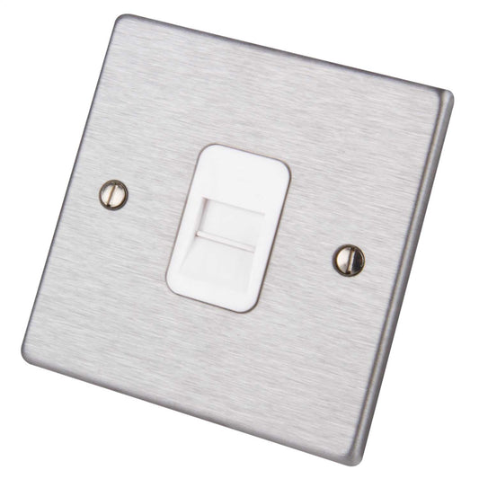 Hamilton 1 Gang Telephone Secondary Socket White Insert Satin Steel