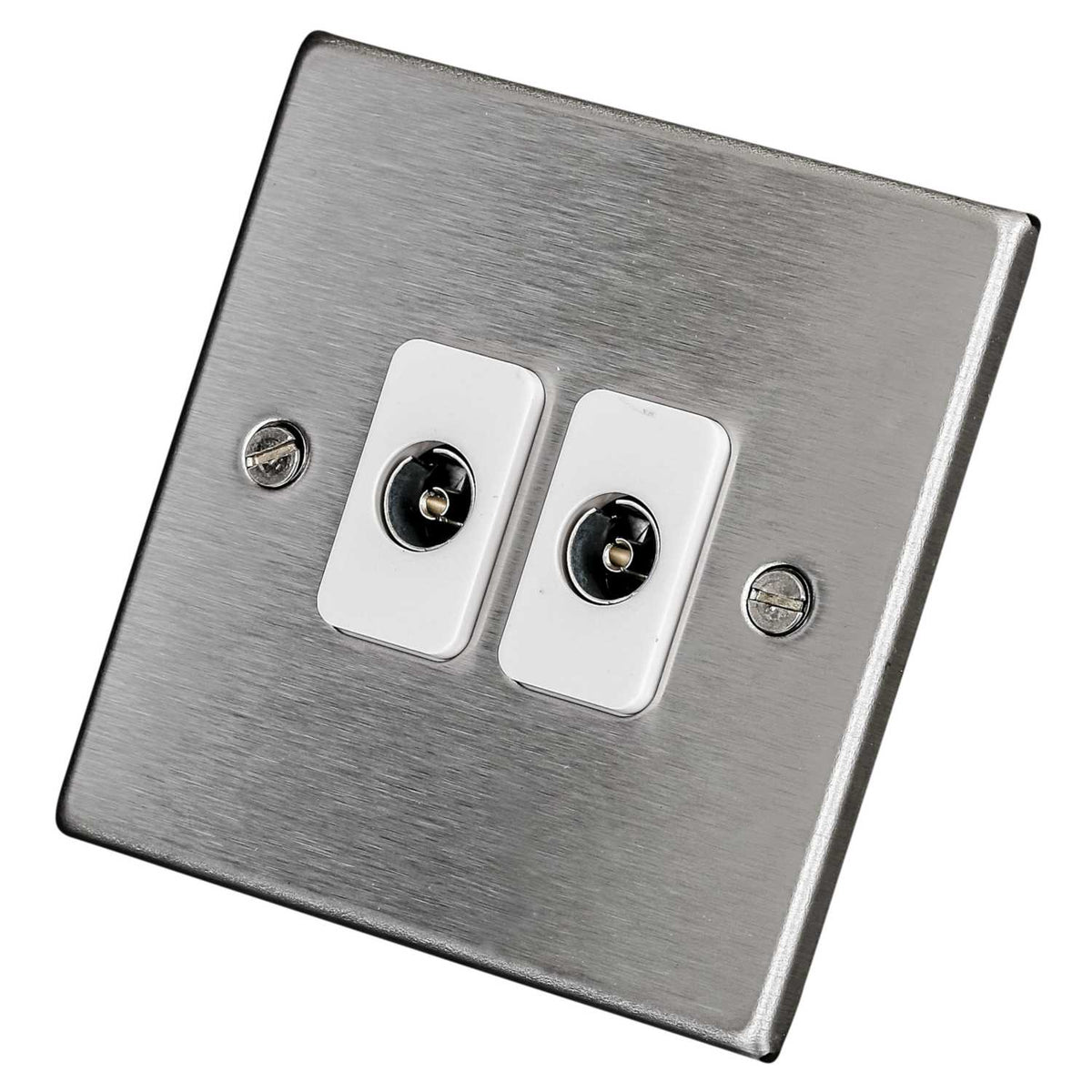 Hamilton 1 Gang Twin Non Isolated TV Outlet White Insert Satin Steel