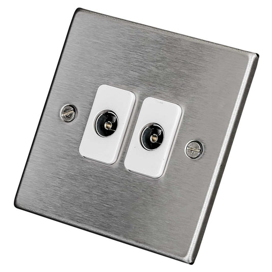 Hamilton 1 Gang Twin Non Isolated TV Outlet White Insert Satin Steel