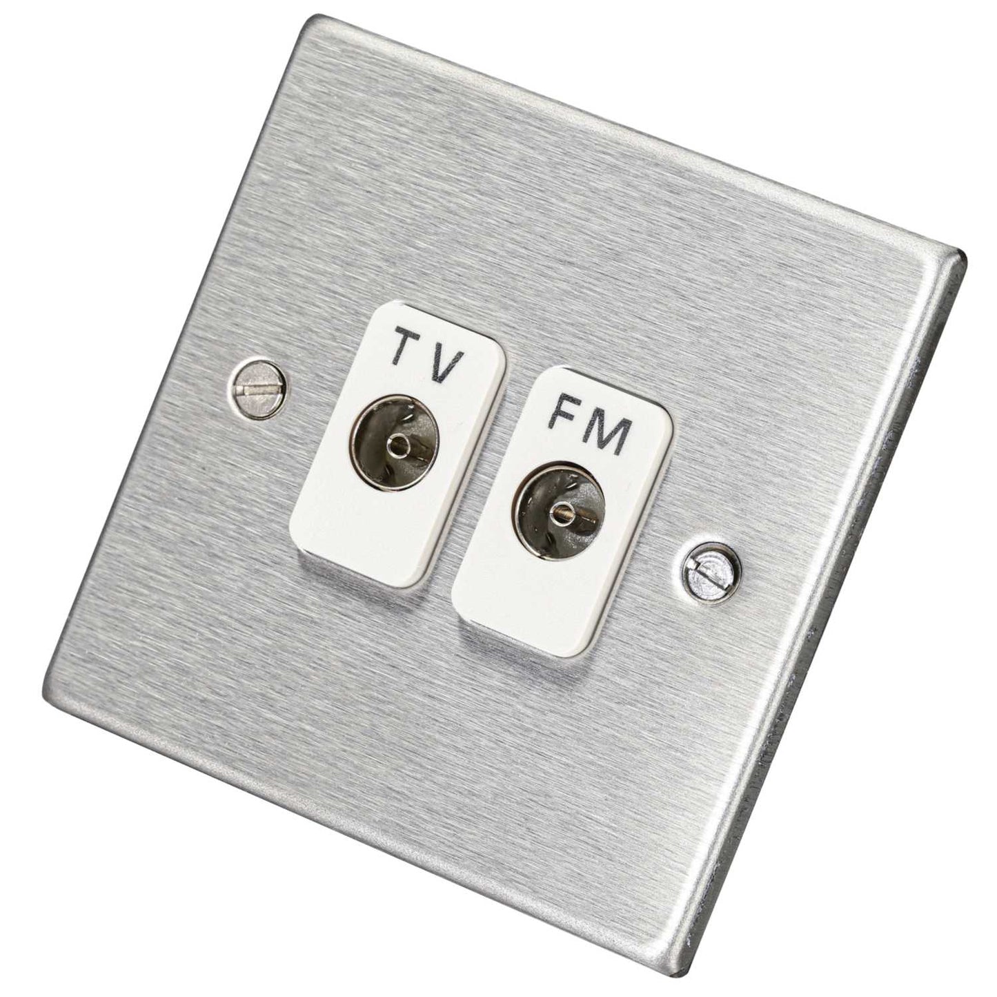 Hamilton 1 Gang Isolated TV and FM Outlet White Insert Satin Steel