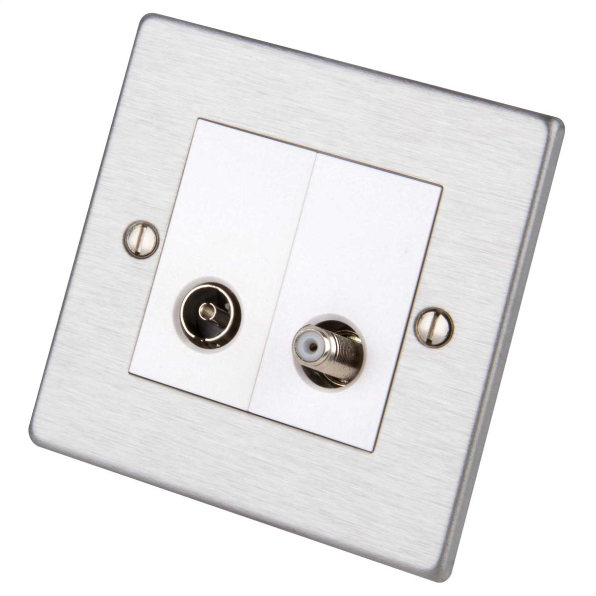 Hamilton 1 Gang Non Isolated Television and Satellite Outlet White Insert Satin Steel