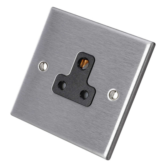 Hamilton 5A 1 Gang Unswitched Socket Black Insert Satin Steel