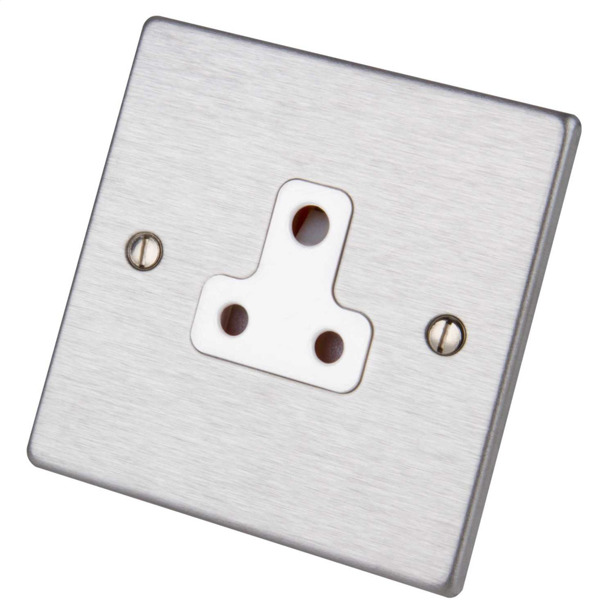 Hamilton 5A 1 Gang Unswitched Socket White Insert Satin Steel