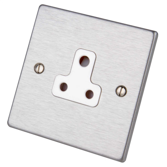 Hamilton 5A 1 Gang Unswitched Socket White Insert Satin Steel