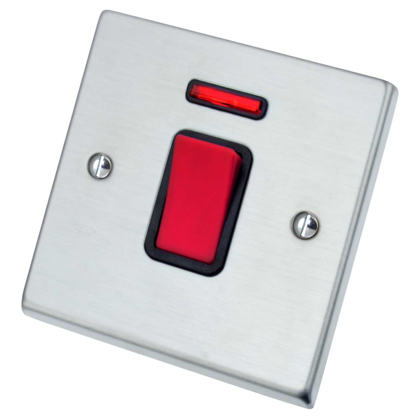 Hamilton Hartland 45A DP 1 Gang Switch with Neon Black Insert Satin Chrome