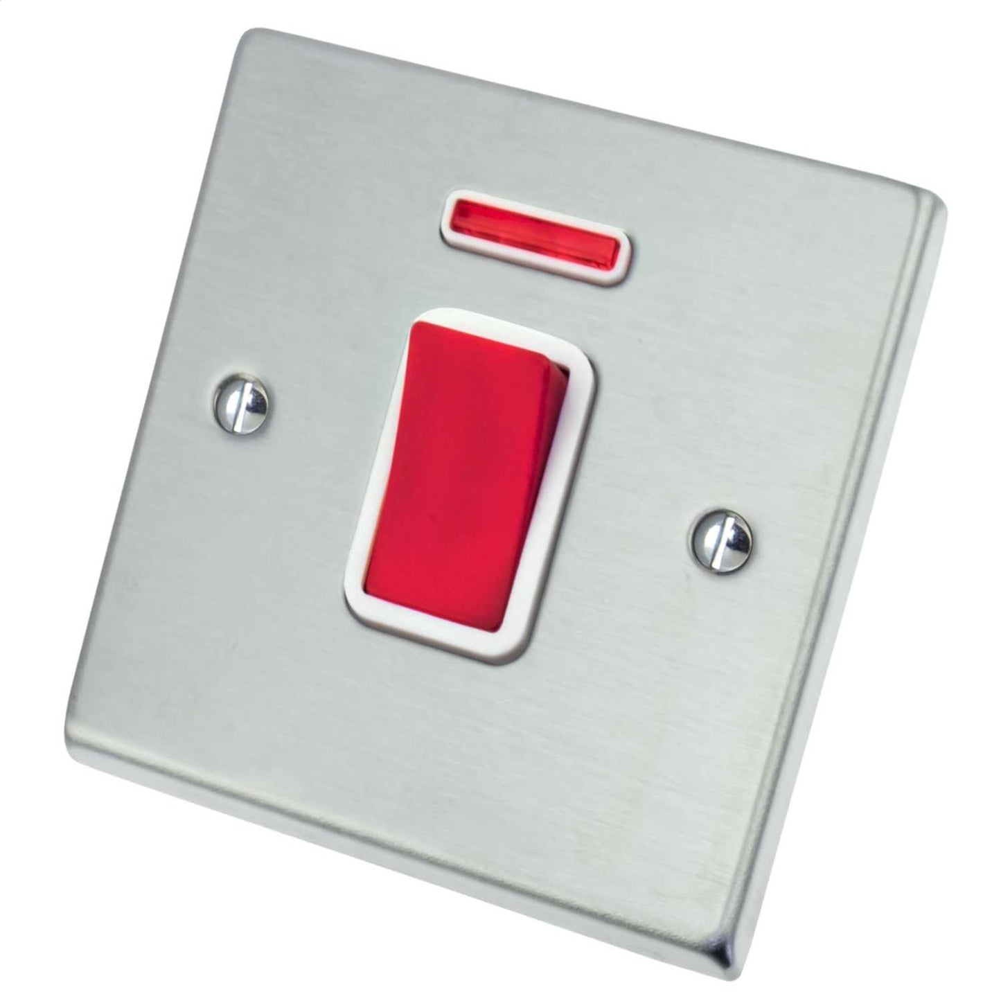 Hamilton Hartland 45A DP 1 Gang Switch with Neon White Insert Satin Chrome