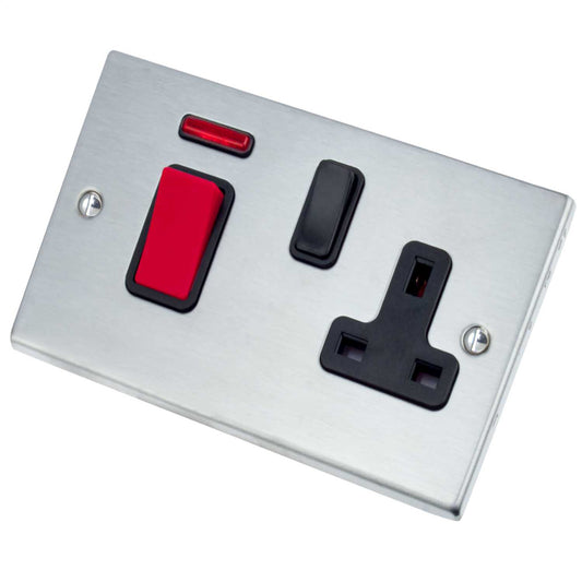 Hamilton Hartland 45A DP Cooker Control Unit with Neon Black Insert Satin Chrome