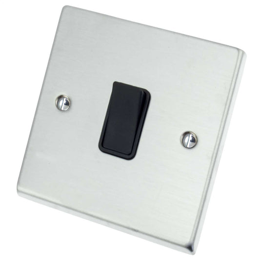Hamilton Hartland 10A 1 Gang 2 Way Light Switch Black Insert Satin Chrome