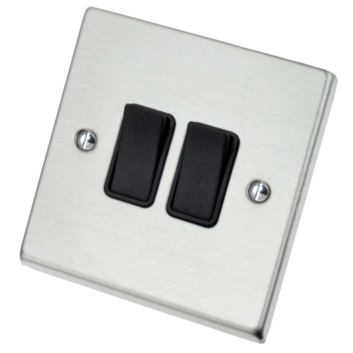 Hamilton Hartland 10A 2 Gang 2 Way Light Switch Black Insert Satin Chrome