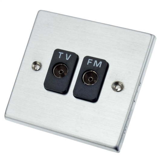 Hamilton Hartland 1 Gang Twin Coaxial Isolated Socket Black Insert Satin Chrome