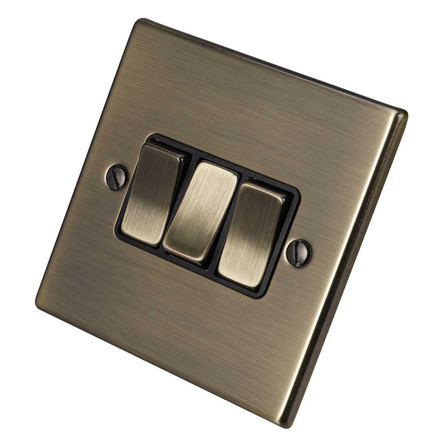 Hamilton 10A 3 Gang 2 Way Light Switch Black Insert Antique Brass