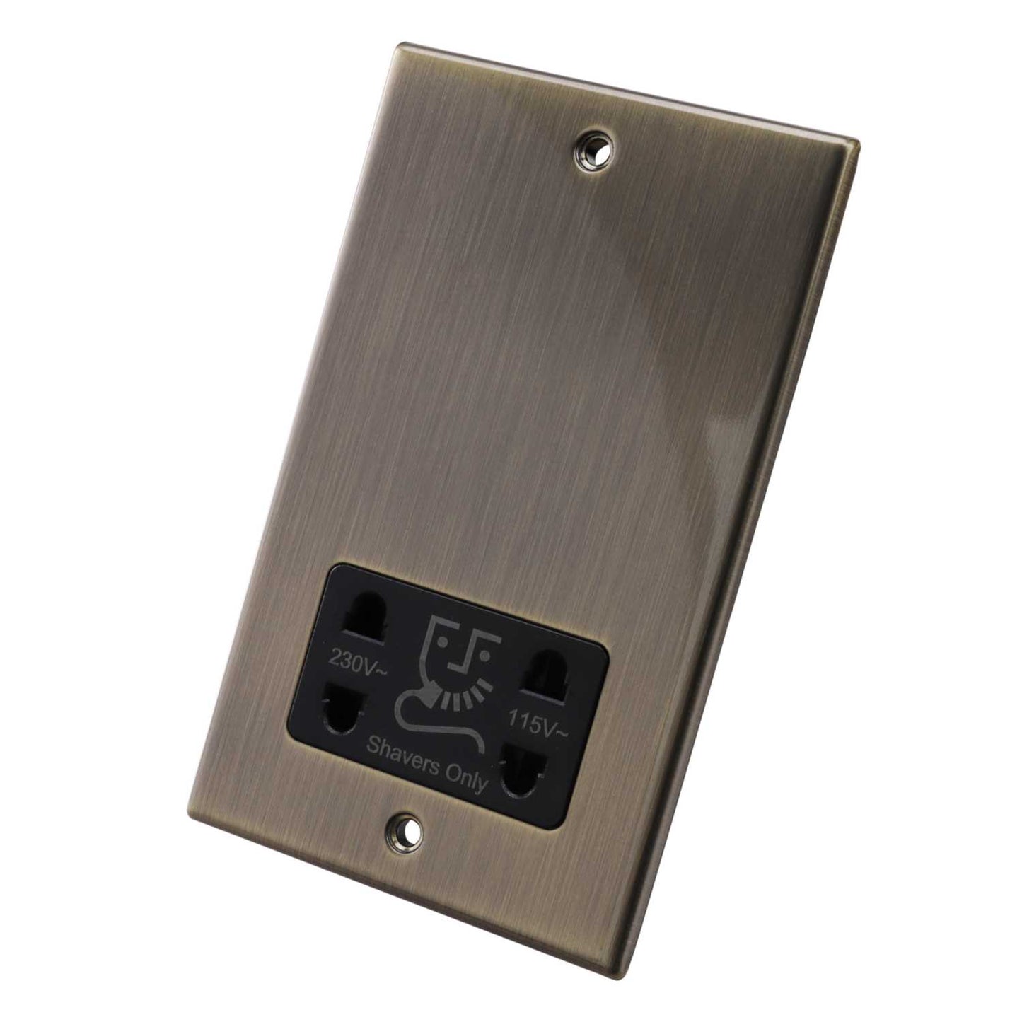 Hamilton Dual Voltage Shaver Socket Black Insert Antique Brass