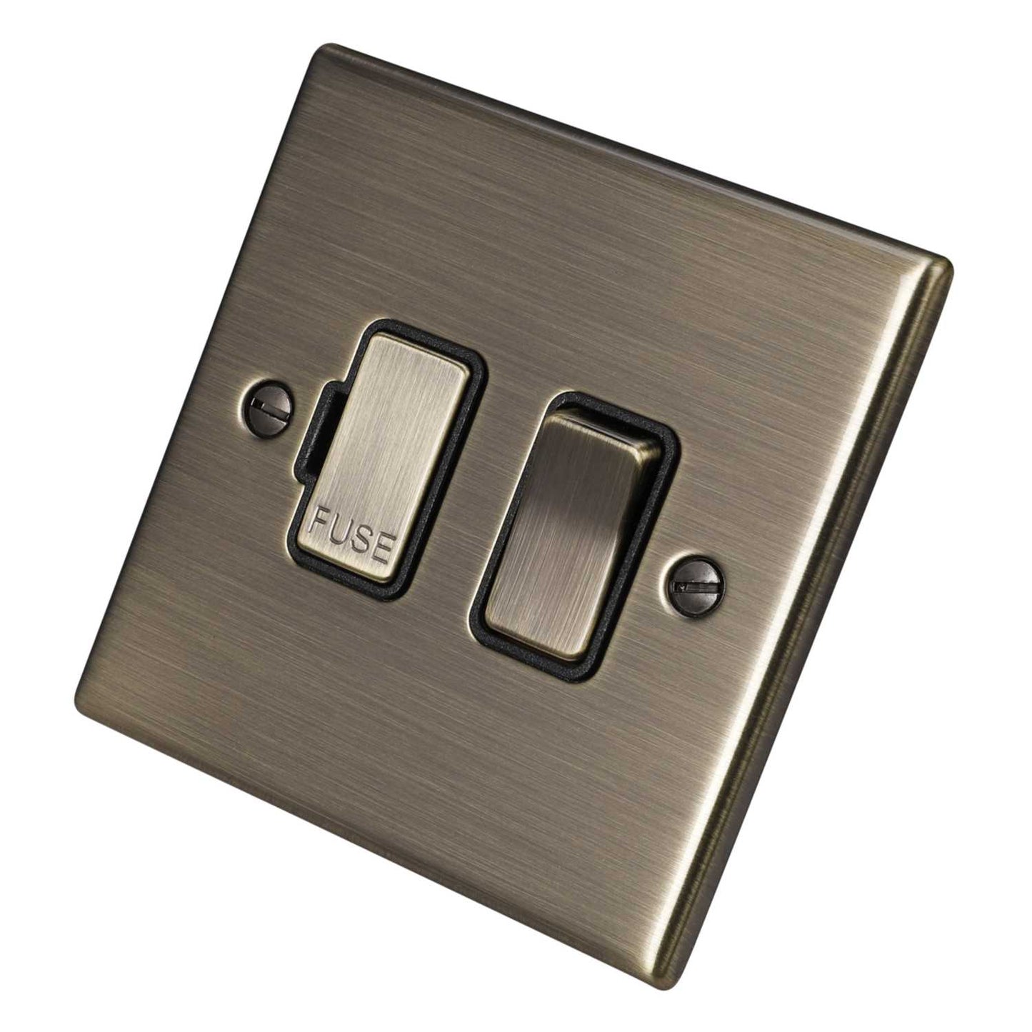 Hamilton 13A DP Switched Fused Spur Black Insert Antique Brass