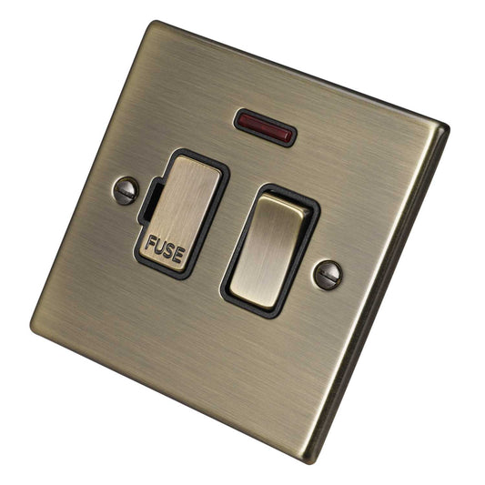 Hamilton 13A DP Switched Fused Spur with Neon Black Insert Antique Brass