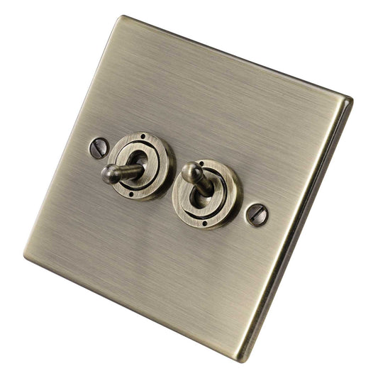 Hamilton 20A 2 Gang 2 Way Toggle Switch Antique Brass