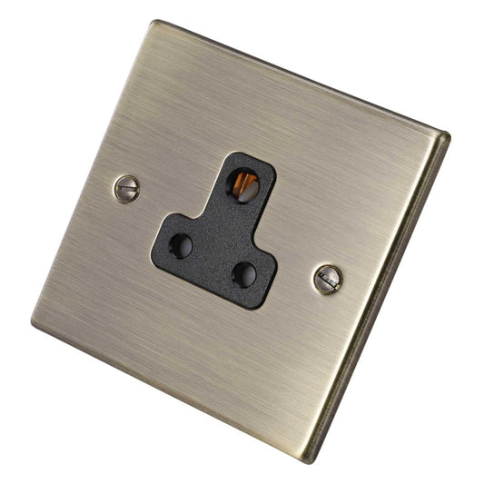 Hamilton 5A 1 Gang Unswitched Socket Black Insert Antique Brass
