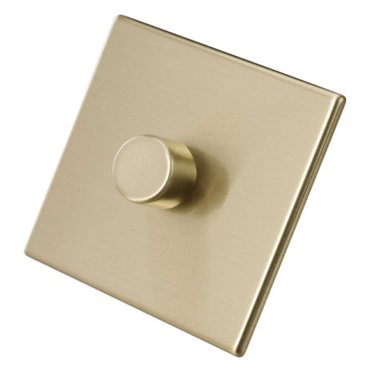 Hamilton 100W 1 Gang 2 Way LED Trailing/Leading Edge Dimmer Switch Screwless Satin Brass