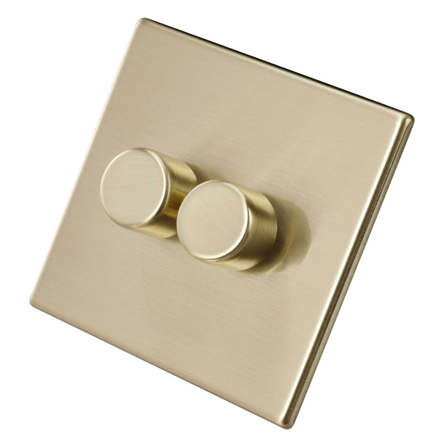 Hamilton 100W 2 Gang 2 Way LED Trailing/Leading Edge Dimmer Switch Screwless Satin Brass