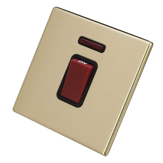 Hamilton 45A DP 1 Gang Switch with Neon Black Insert Screwless Satin Brass