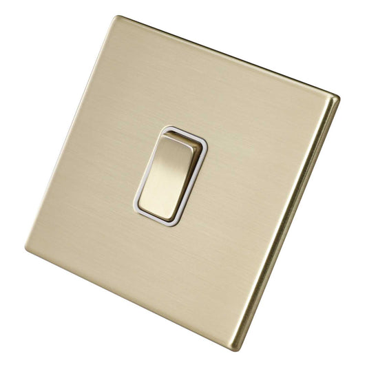 Hamilton 10A 1 Gang 2 Way Light Switch White Insert Screwless Satin Brass