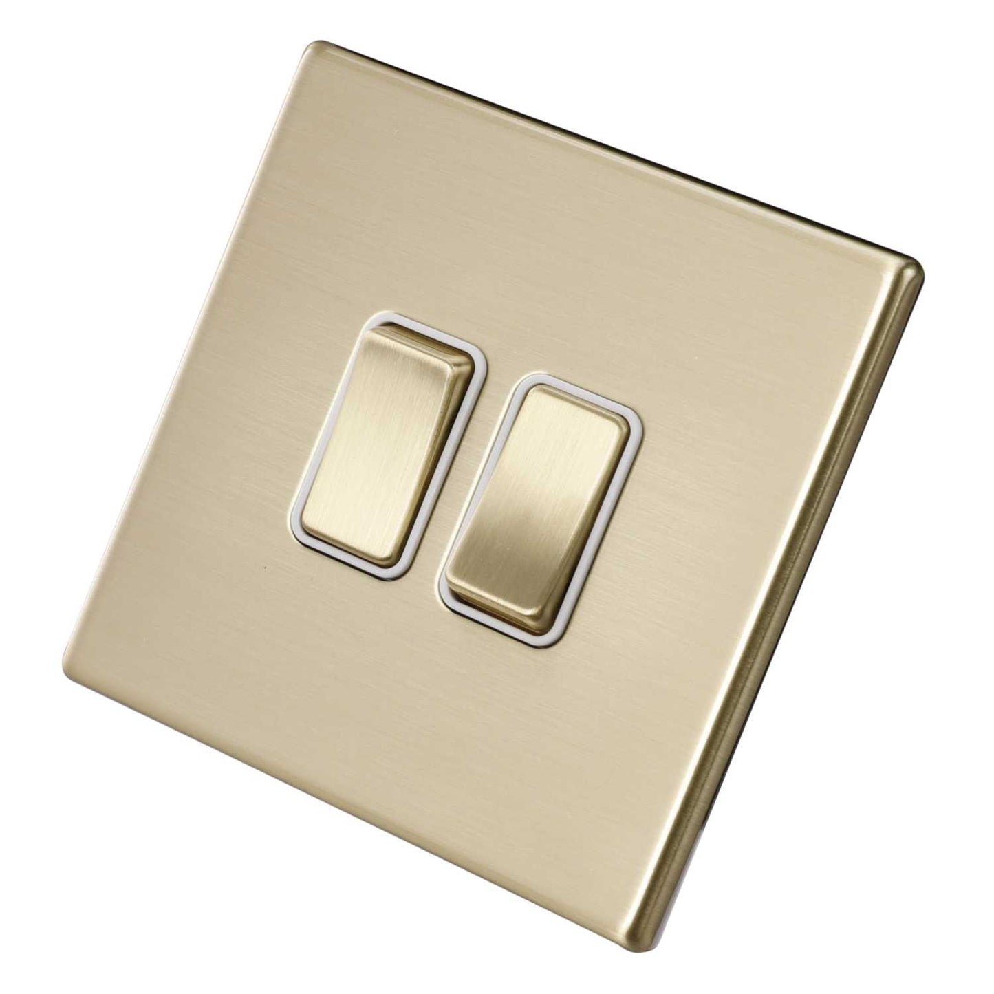 Hamilton 10A 2 Gang 2 Way Light Switch White Insert Screwless Satin Brass