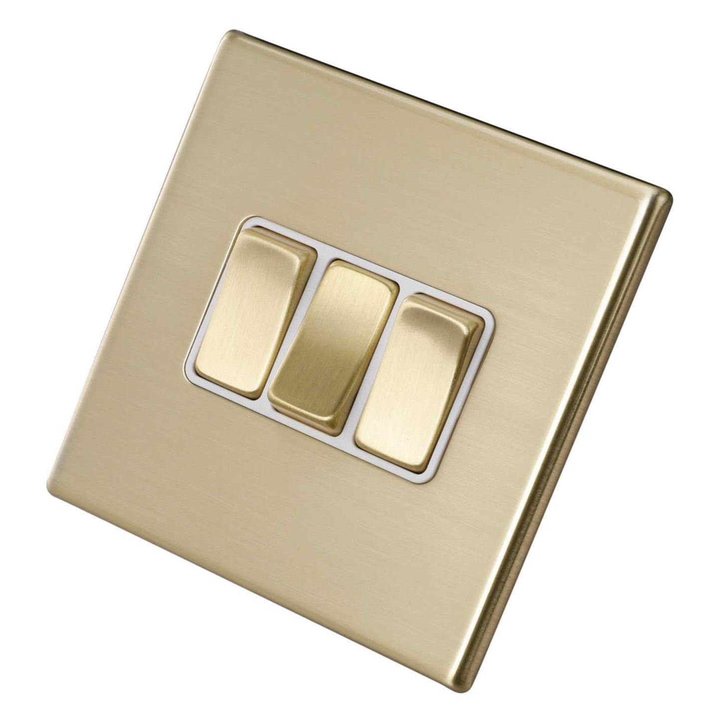 Hamilton 10A 3 Gang 2 Way Light Switch White Insert Screwless Satin Brass