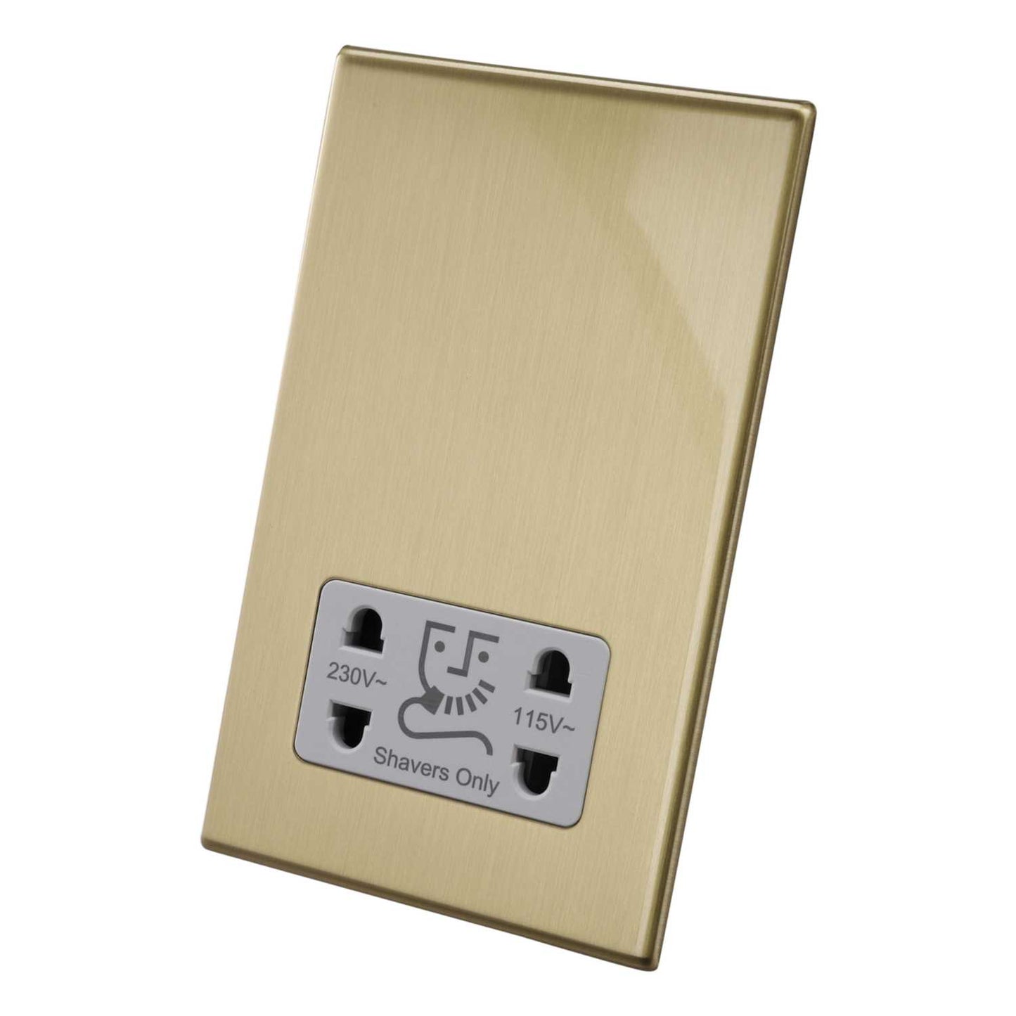 Hamilton Dual Voltage Shaver Socket White Insert Screwless Satin Brass
