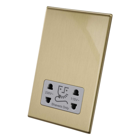 Hamilton Dual Voltage Shaver Socket White Insert Screwless Satin Brass