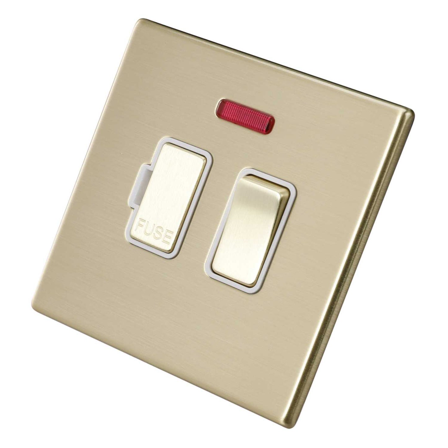 Hamilton 13A DP Switched Fused Spur with Neon White Insert Screwless Satin Brass