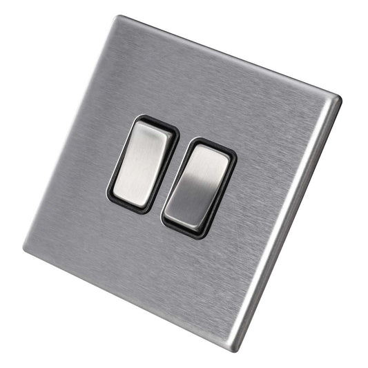 Hamilton 10A 2 Gang 2 Way Light Switch Black Insert Screwless Stainless Steel