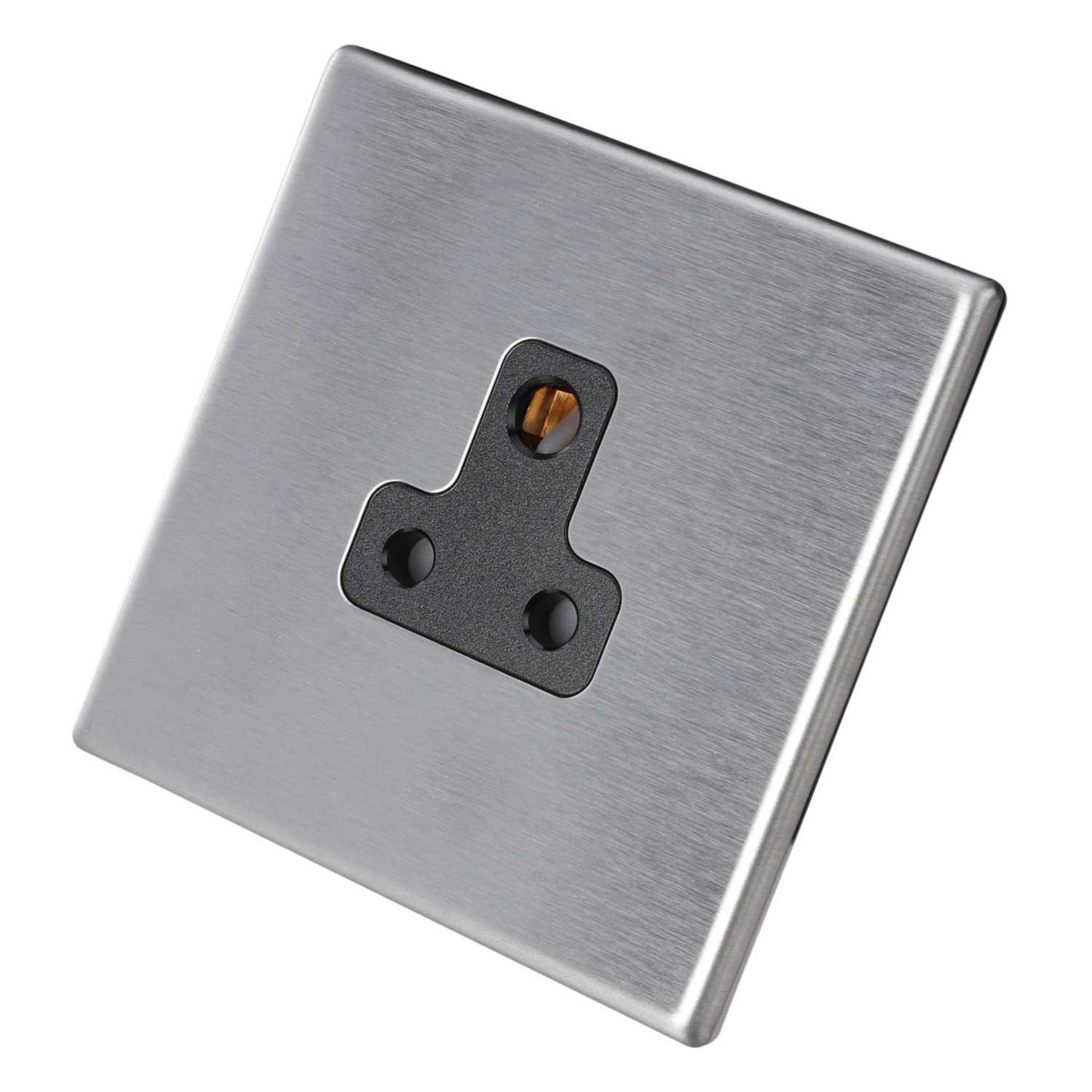 Hamilton 5A 1 Gang Unswitched Socket Black Insert Screwless Stainless Steel