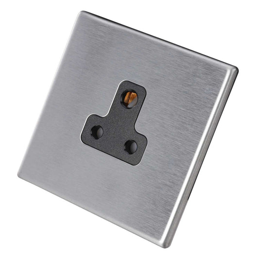 Hamilton 5A 1 Gang Unswitched Socket Black Insert Screwless Stainless Steel