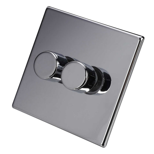 Hamilton 100W 2 Gang 2 Way LED Trailing/Leading Edge Dimmer Switch Screwless Bright Chro