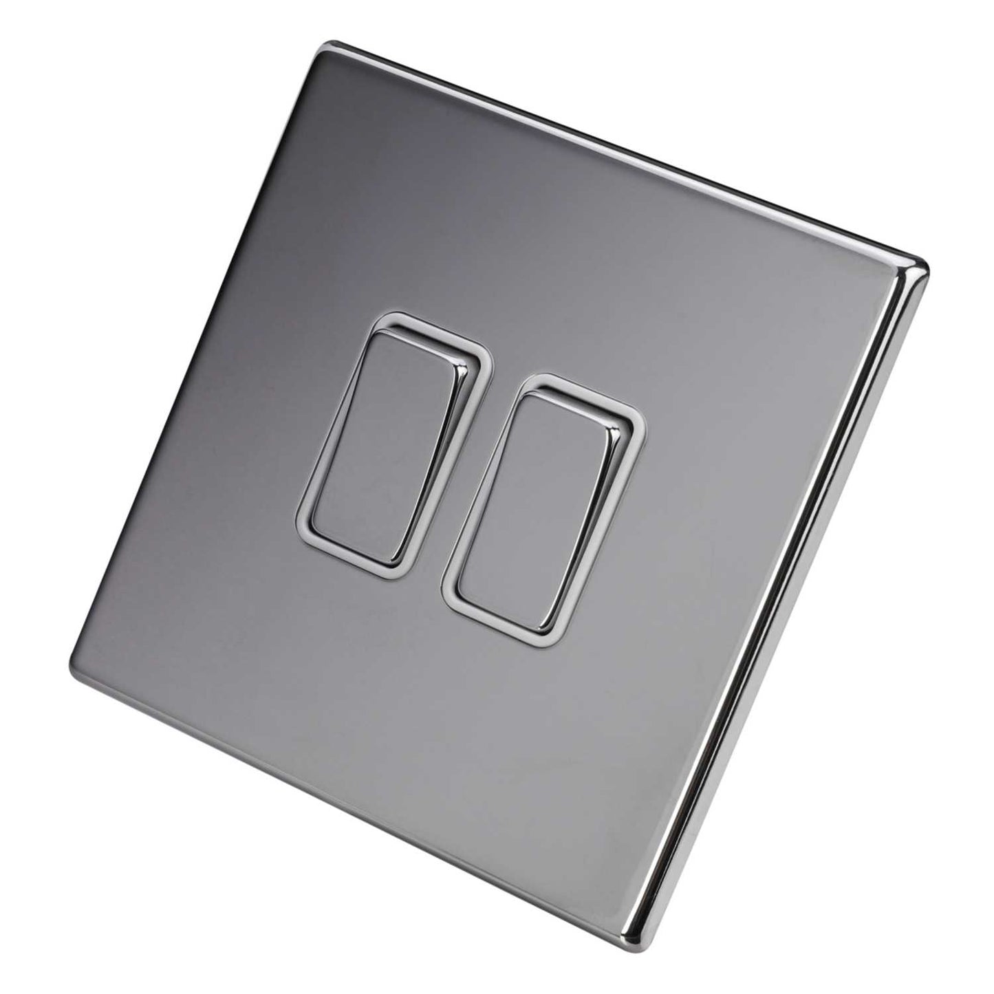 Hamilton 10A 2 Gang 2 Way Light Switch White Insert Screwless Bright Chrome