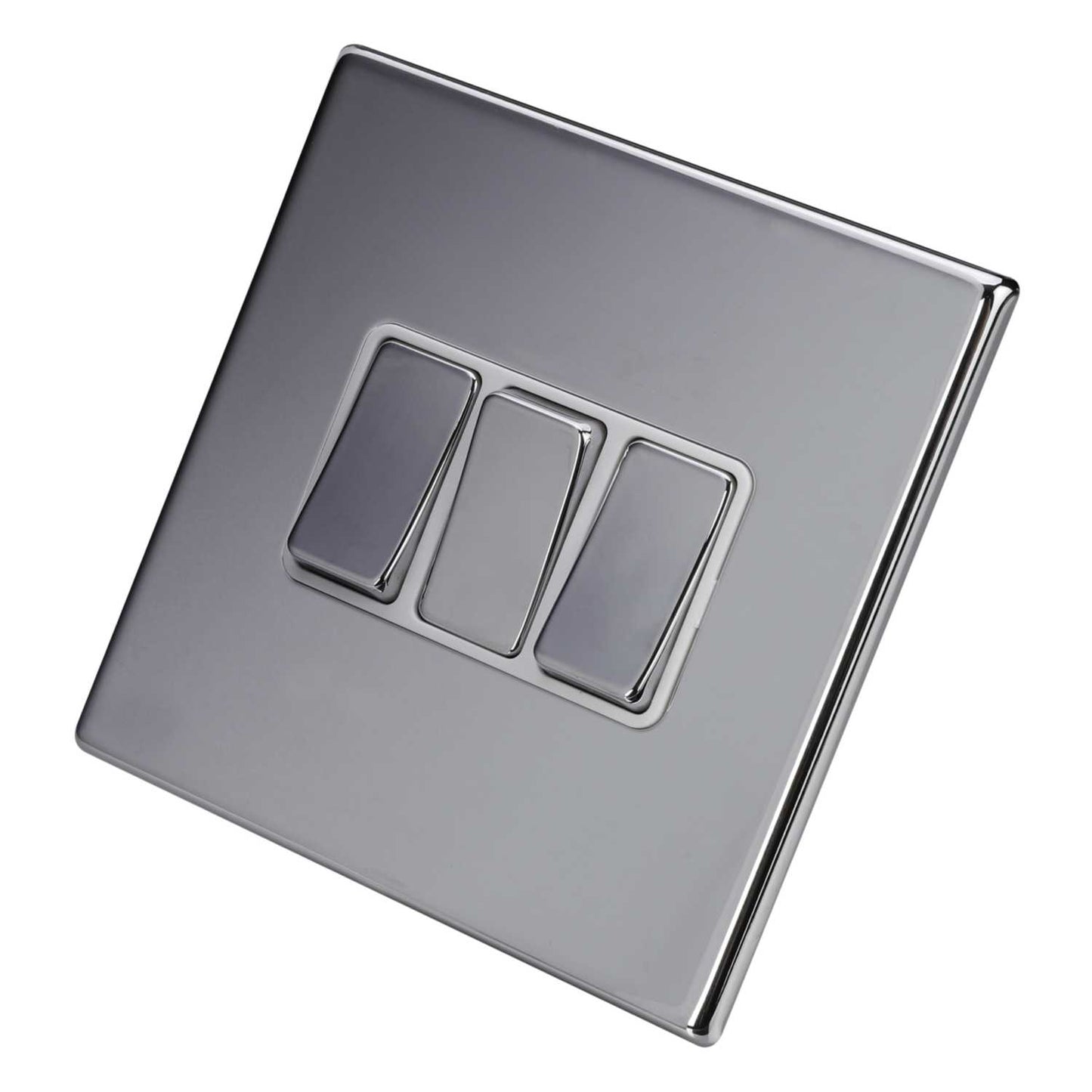 Hamilton 10A 3 Gang 2 Way Light Switch White Insert Screwless Bright Chrome