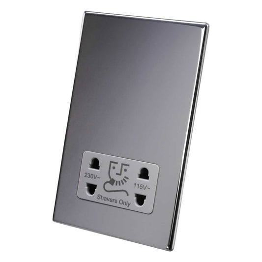 Hamilton Dual Voltage Shaver Socket White Insert Screwless Bright Chrome