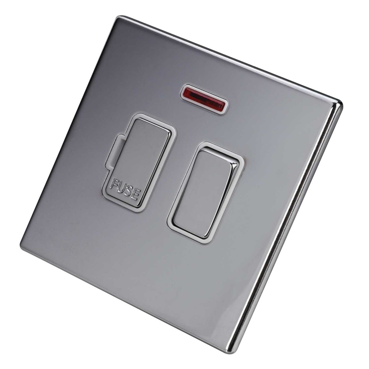 Hamilton 13A DP Switched Fused Spur with Neon White Insert Screwless Bright Chrome