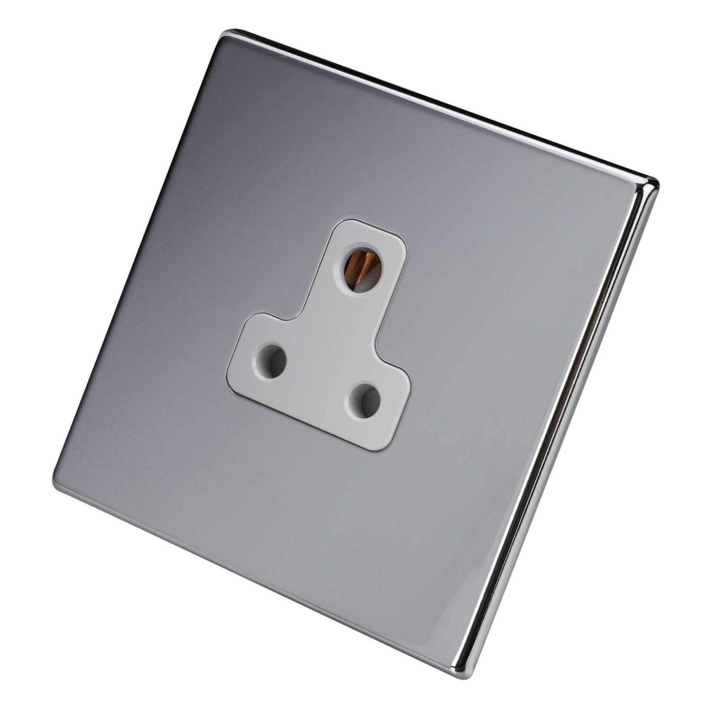 Hamilton 5A 1 Gang Unswitched Socket White Insert Screwless Bright Chrome