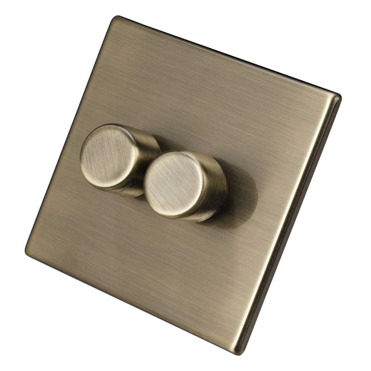 Hamilton 100W 2 Gang 2 Way LED Trailing/Leading Edge Dimmer Screwless Antique Brass