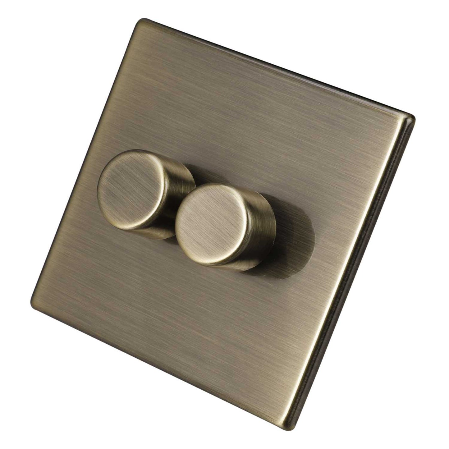 Hamilton 250W 2 Gang 2 Way LED Trailing/Leading Edge Dimmer Screwless Antique Brass