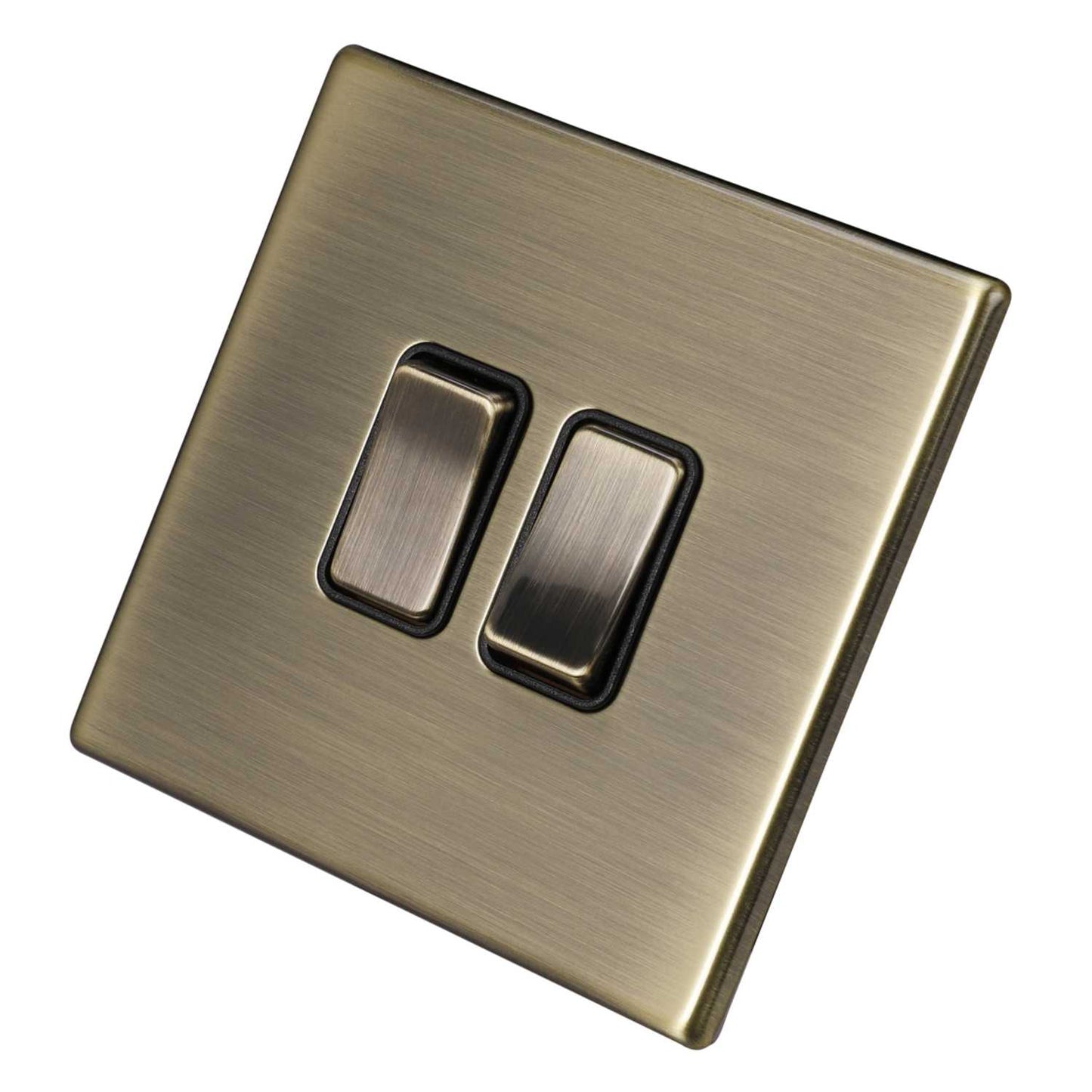 Hamilton 10A 2 Gang 2 Way Light Switch Black Insert Screwless Antique Brass
