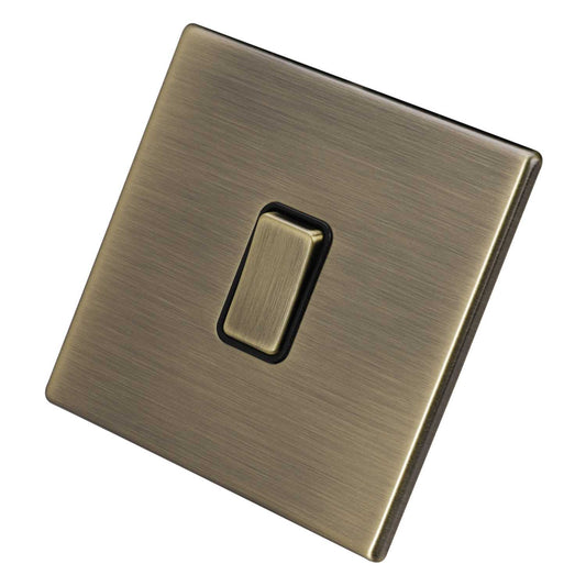 Hamilton 10A 1 Gang 2 Way Retractive Switch Black Insert Screwless Antique Brass