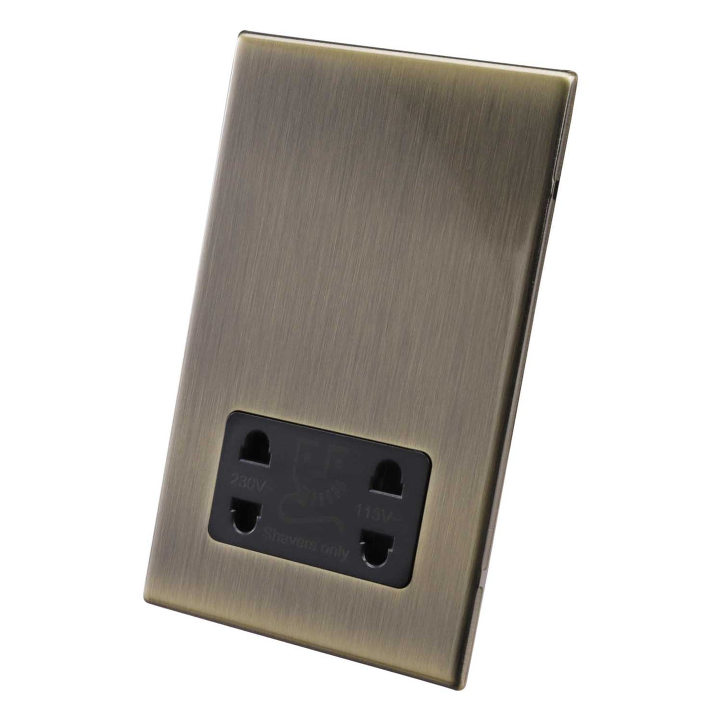 Hamilton Dual Voltage Shaver Socket Black Insert Screwless Anitque Brass