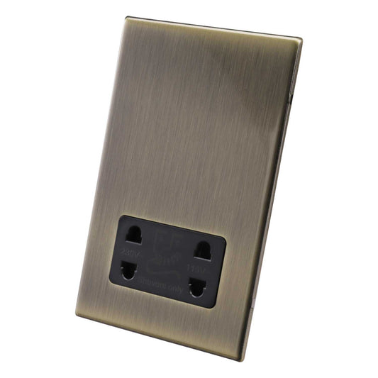 Hamilton Dual Voltage Shaver Socket Black Insert Screwless Anitque Brass