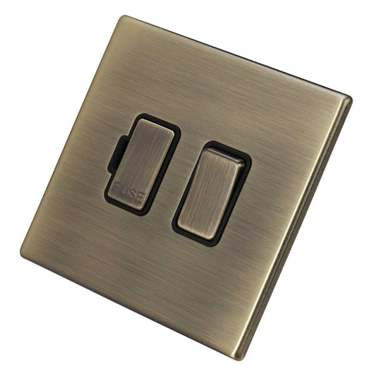 Hamilton 13A DP Switched Fused Spur Black Insert Screwless Antique Brass