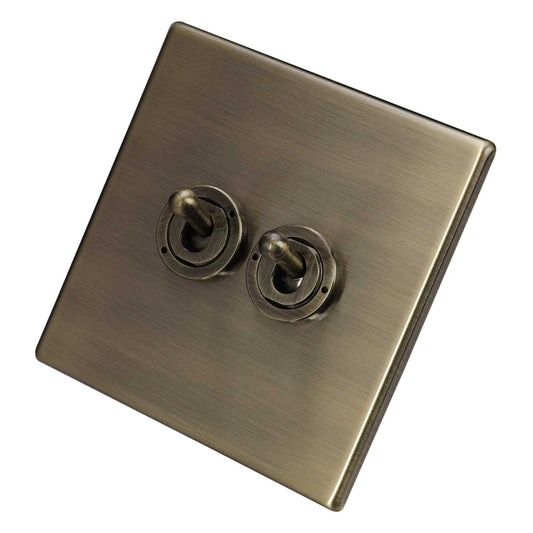 Hamilton 20A 2 Gang 2 Way Toggle Switch Screwless Antique Brass
